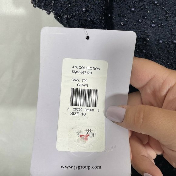 NWT $358 JS Collection Cowl Neck Beaded Mesh‎ Gown in Blue [SZ 10 ] - Picture 11 of 12